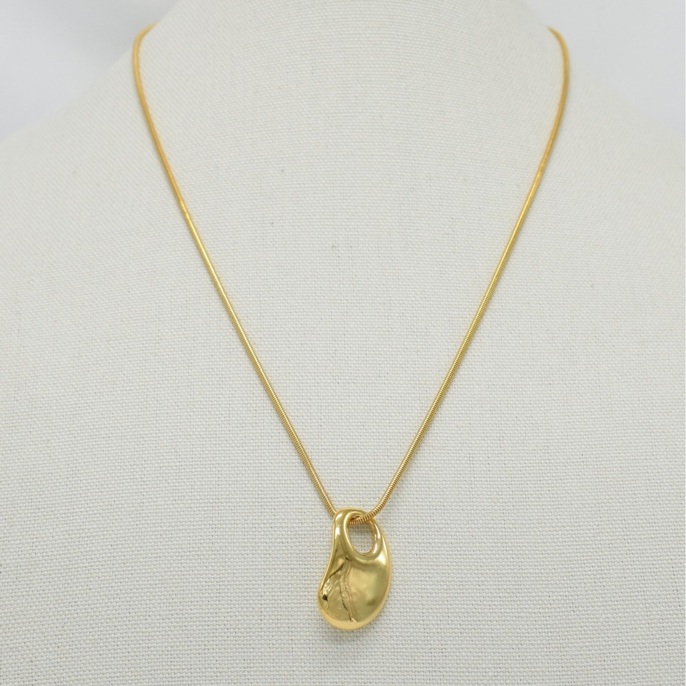 Vintage Monet Gold Necklace Liquid Metal Abstract Asymmetrical Drop Pendant 90s